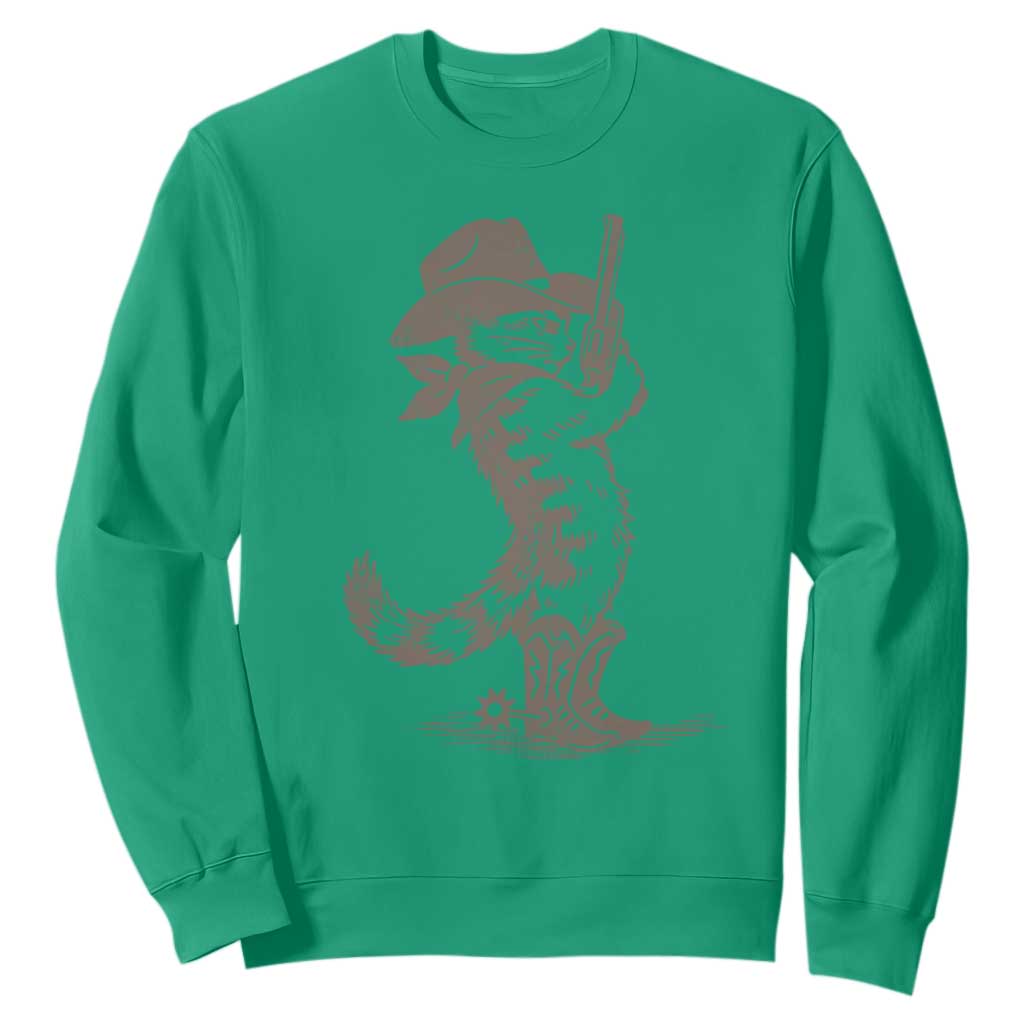 Vintage Cowboy Cat Sweatshirt Retro 90s Western Country Rodeo Kitten Cowgirl TS10 Irish Green Print Your Wear