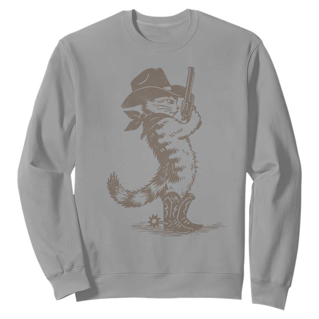 Vintage Cowboy Cat Sweatshirt Retro 90s Western Country Rodeo Kitten Cowgirl TS10 Sport Gray Print Your Wear