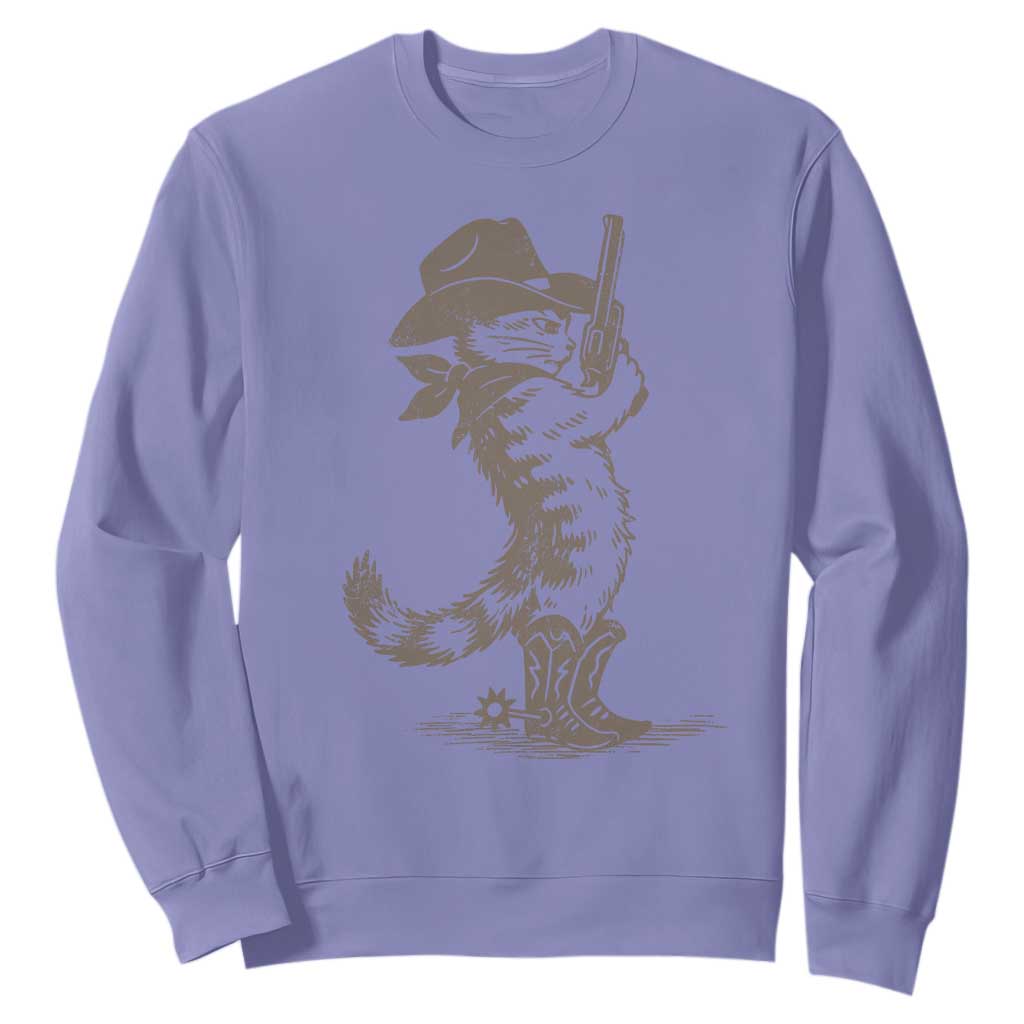 Vintage Cowboy Cat Sweatshirt Retro 90s Western Country Rodeo Kitten Cowgirl TS10 Violet Print Your Wear