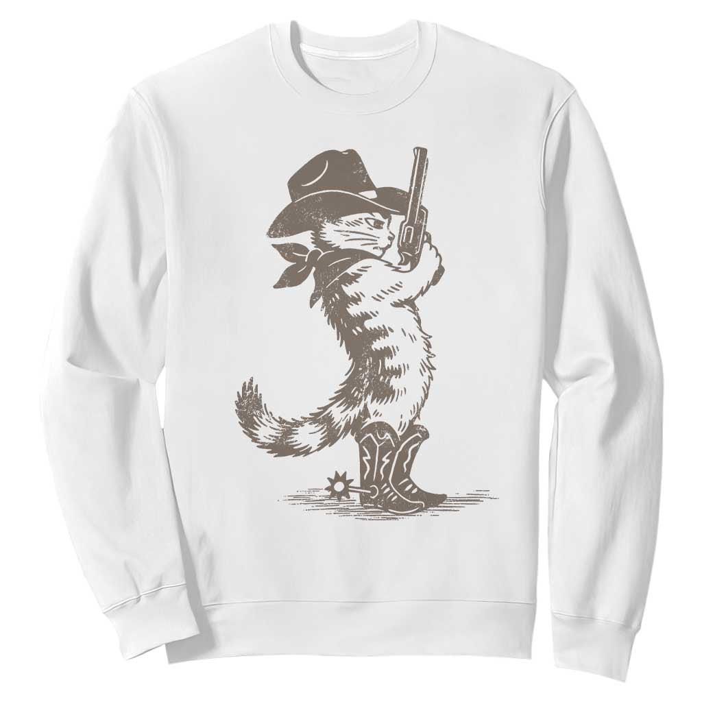 Vintage Cowboy Cat Sweatshirt Retro 90s Western Country Rodeo Kitten Cowgirl TS10 White Print Your Wear