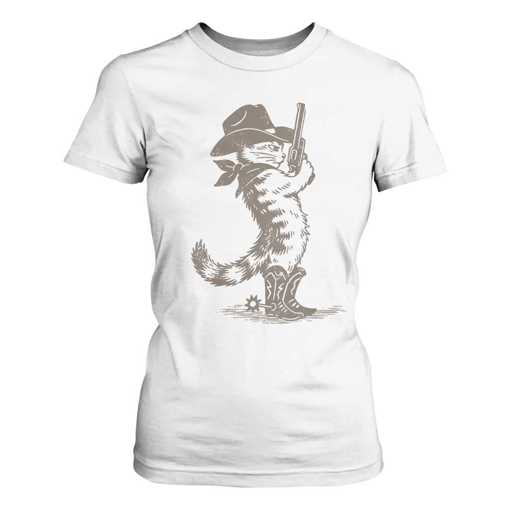 Vintage Cowboy Cat T Shirt For Women Retro 90s Western Country Rodeo Kitten Cowgirl TS10 White Print Your Wear