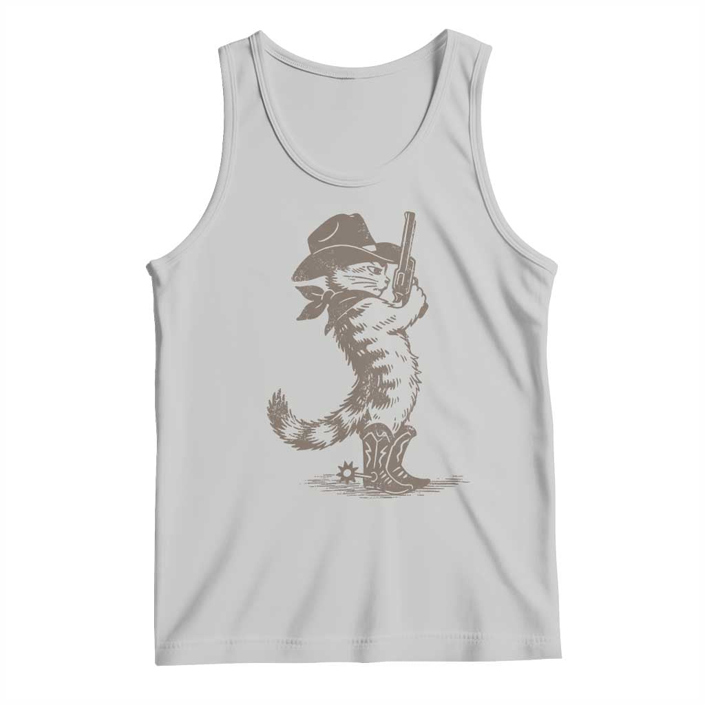 Vintage Cowboy Cat Tank Top Retro 90s Western Country Rodeo Kitten Cowgirl TS10 Ash Print Your Wear