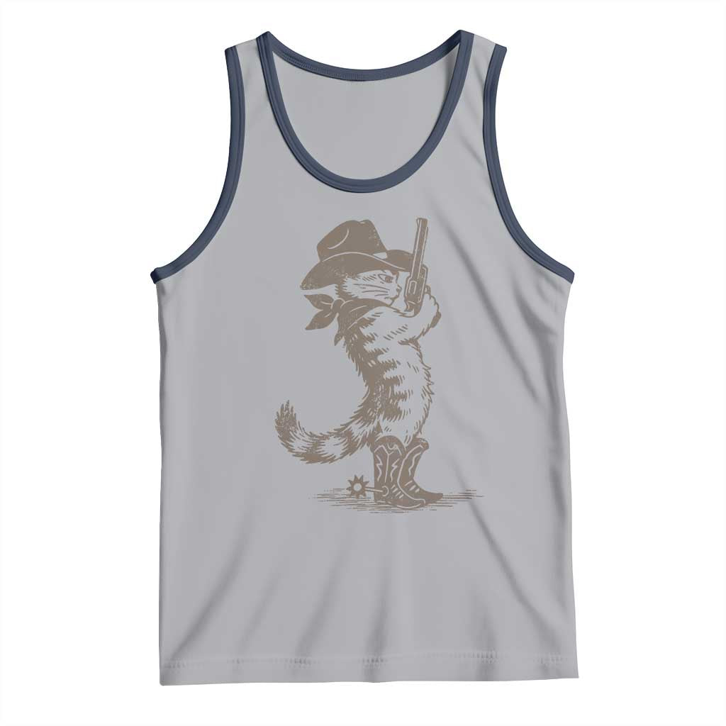 Vintage Cowboy Cat Tank Top Retro 90s Western Country Rodeo Kitten Cowgirl TS10 Athletic Heather Navy Print Your Wear