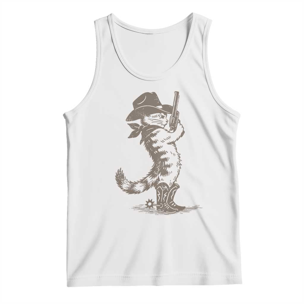 Vintage Cowboy Cat Tank Top Retro 90s Western Country Rodeo Kitten Cowgirl TS10 White Print Your Wear