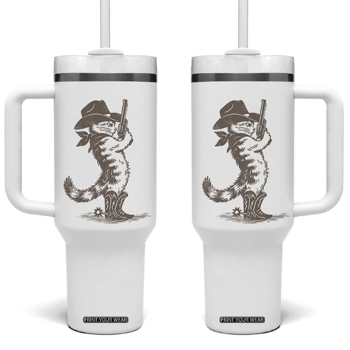 Vintage Cowboy Cat Tumbler With Handle Retro 90s Western Country Rodeo Kitten Cowgirl TS10 One Size: 40 oz White Print Your Wear