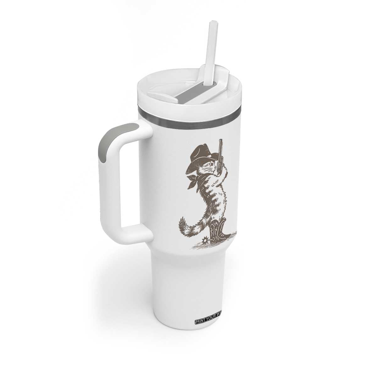 Vintage Cowboy Cat Tumbler With Handle Retro 90s Western Country Rodeo Kitten Cowgirl TS10 Print Your Wear