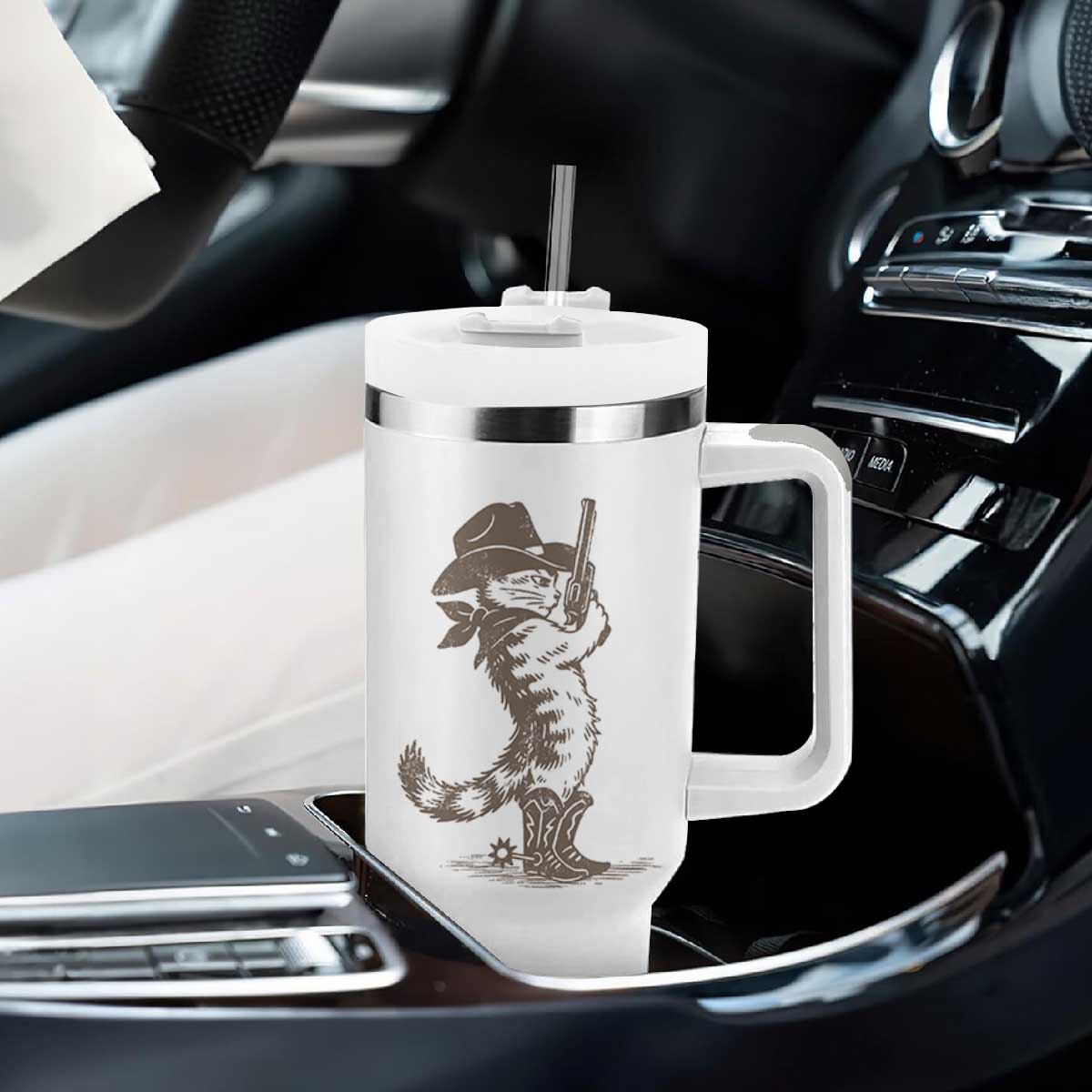Vintage Cowboy Cat Tumbler With Handle Retro 90s Western Country Rodeo Kitten Cowgirl TS10 Print Your Wear