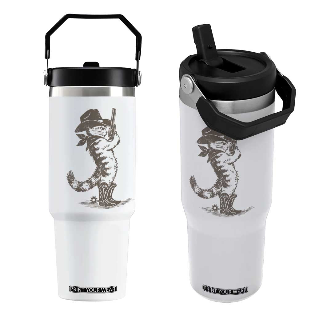 Vintage Cowboy Cat Flip Straw Tumbler Retro 90s Western Country Rodeo Kitten Cowgirl TS10 One Size: 30 oz White Print Your Wear