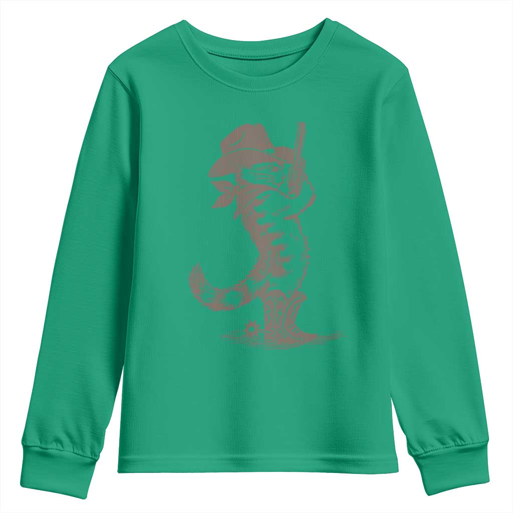 Vintage Cowboy Cat Youth Sweatshirt Retro 90s Western Country Rodeo Kitten Cowgirl TS10 Irish Green Print Your Wear