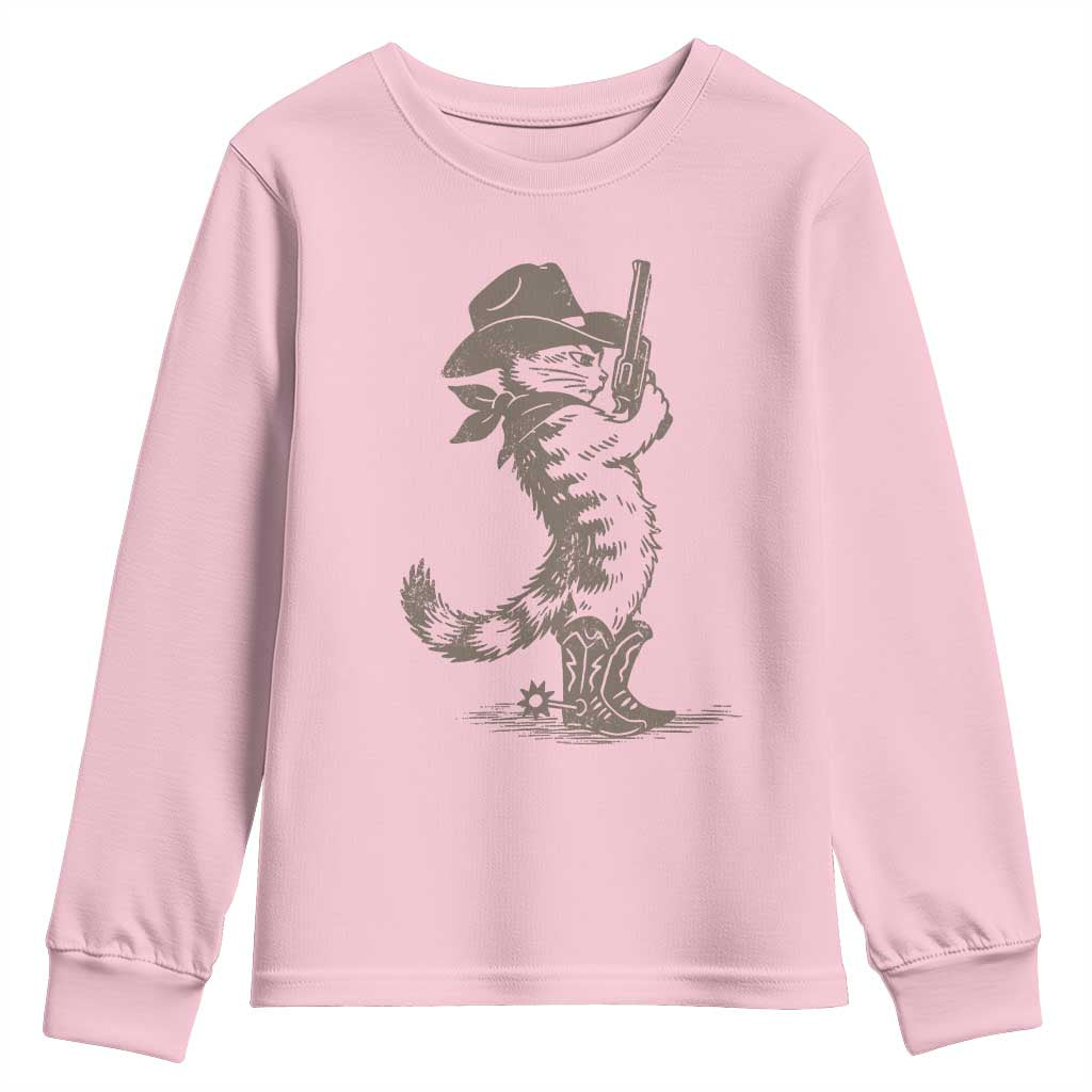 Vintage Cowboy Cat Youth Sweatshirt Retro 90s Western Country Rodeo Kitten Cowgirl TS10 Light Pink Print Your Wear