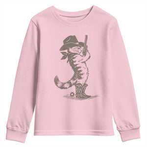 Vintage Cowboy Cat Youth Sweatshirt Retro 90s Western Country Rodeo Kitten Cowgirl TS10 Light Pink Print Your Wear