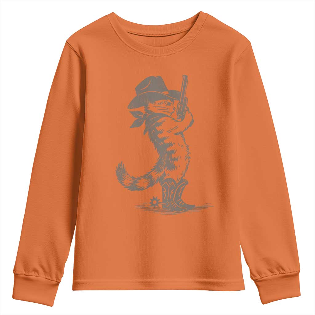 Vintage Cowboy Cat Youth Sweatshirt Retro 90s Western Country Rodeo Kitten Cowgirl TS10 Orange Print Your Wear
