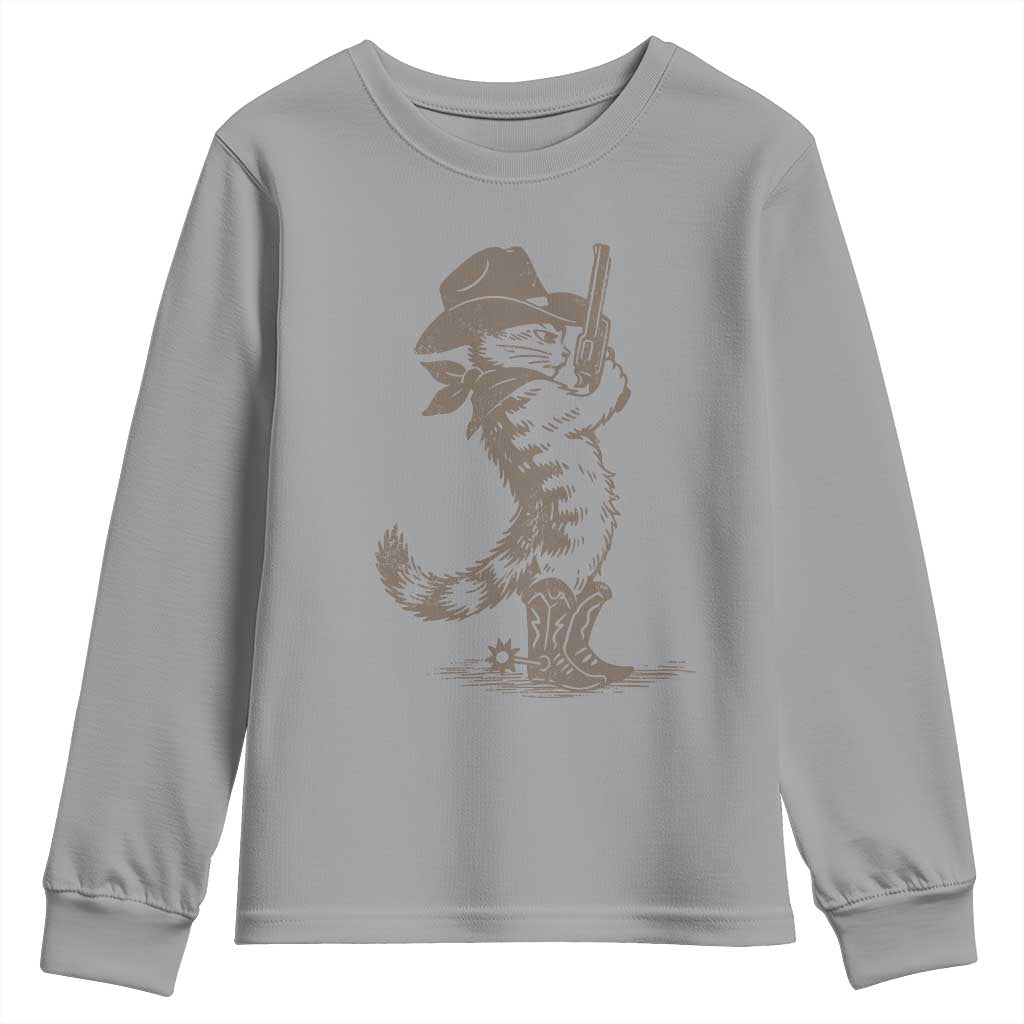 Vintage Cowboy Cat Youth Sweatshirt Retro 90s Western Country Rodeo Kitten Cowgirl TS10 Sport Gray Print Your Wear