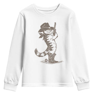 Vintage Cowboy Cat Youth Sweatshirt Retro 90s Western Country Rodeo Kitten Cowgirl TS10 White Print Your Wear