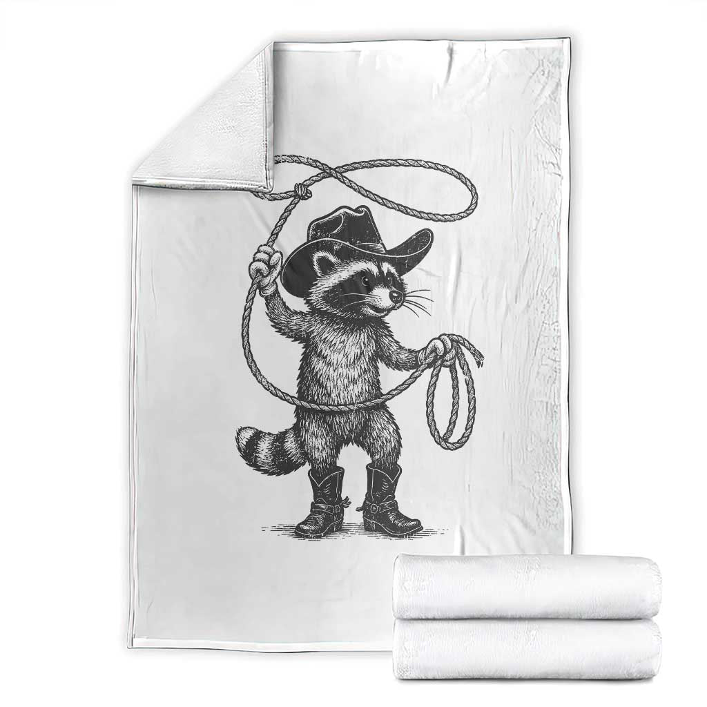 Vintage Raccoon Cowboy Throw Blanket Cowgirl Trash Panda Western Country Meme TS10 White Print Your Wear
