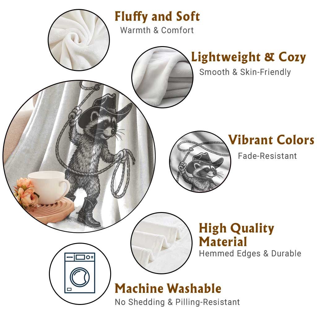 Vintage Raccoon Cowboy Throw Blanket Cowgirl Trash Panda Western Country Meme TS10 Print Your Wear