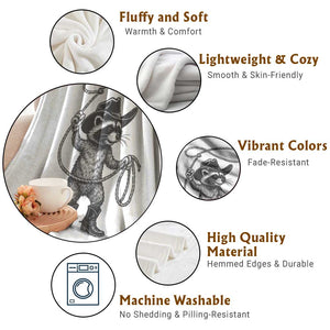 Vintage Raccoon Cowboy Throw Blanket Cowgirl Trash Panda Western Country Meme TS10 Print Your Wear