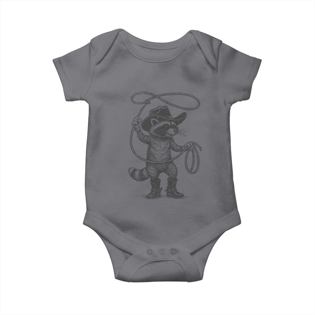 Vintage Raccoon Cowboy Baby Onesie Cowgirl Trash Panda Western Country Meme TS10 Charcoal Print Your Wear
