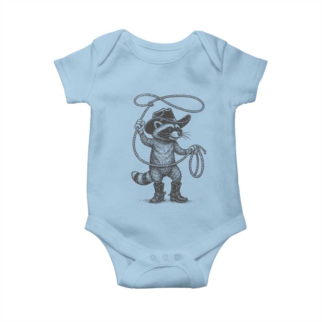 Vintage Raccoon Cowboy Baby Onesie Cowgirl Trash Panda Western Country Meme TS10 Light Blue Print Your Wear