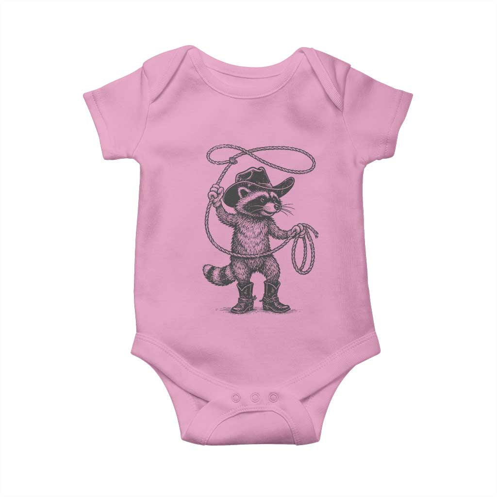 Vintage Raccoon Cowboy Baby Onesie Cowgirl Trash Panda Western Country Meme TS10 Light Pink Print Your Wear