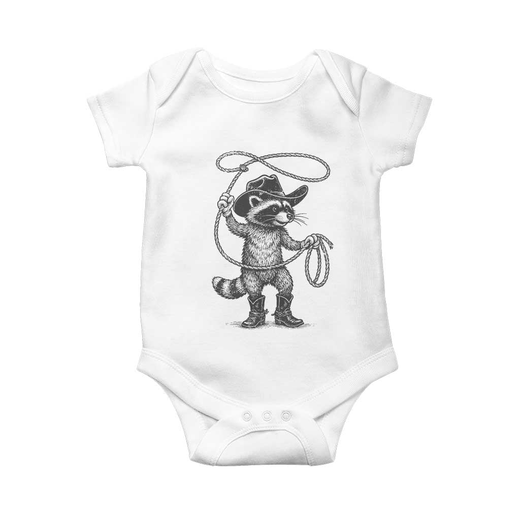 Vintage Raccoon Cowboy Baby Onesie Cowgirl Trash Panda Western Country Meme TS10 White Print Your Wear