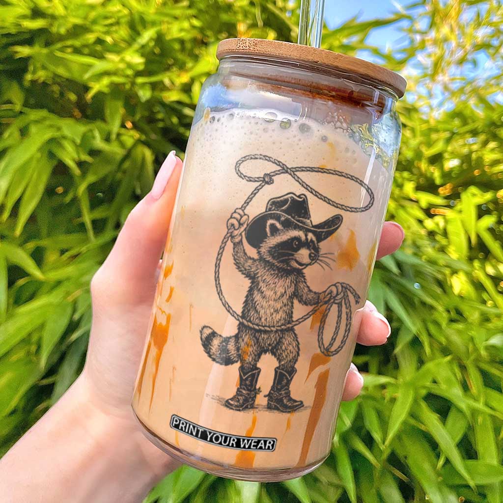 Vintage Raccoon Cowboy Glass Can Cowgirl Trash Panda Western Country Meme TS10 White Print Your Wear