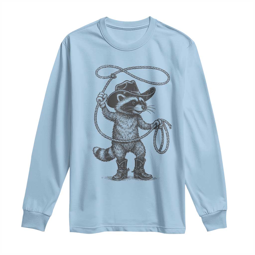 Vintage Raccoon Cowboy Long Sleeve Shirt Cowgirl Trash Panda Western Country Meme TS10 Light Blue Print Your Wear