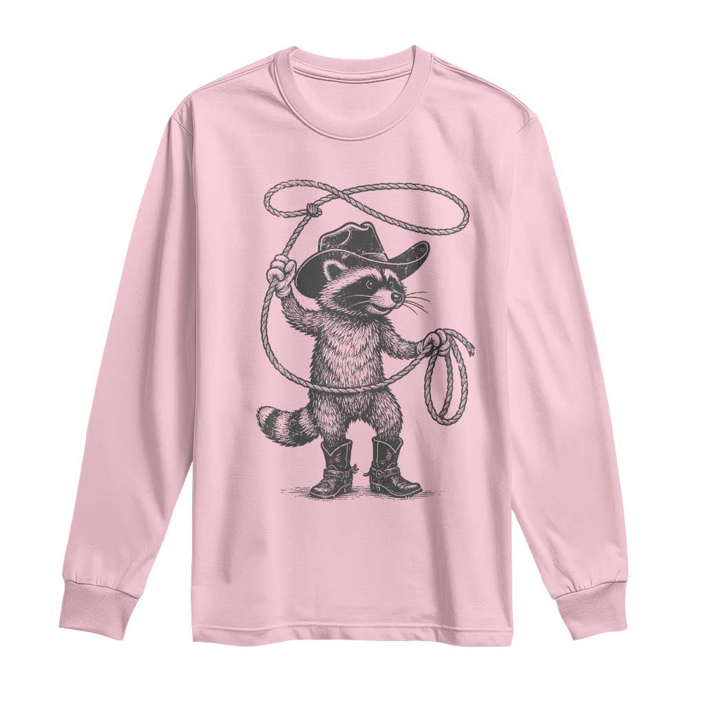 Vintage Raccoon Cowboy Long Sleeve Shirt Cowgirl Trash Panda Western Country Meme TS10 Light Pink Print Your Wear
