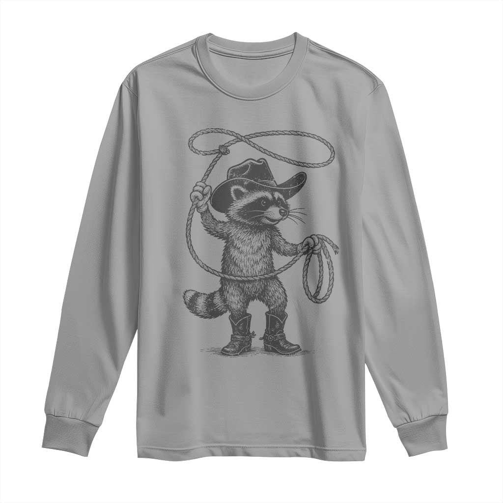 Vintage Raccoon Cowboy Long Sleeve Shirt Cowgirl Trash Panda Western Country Meme TS10 Sport Gray Print Your Wear