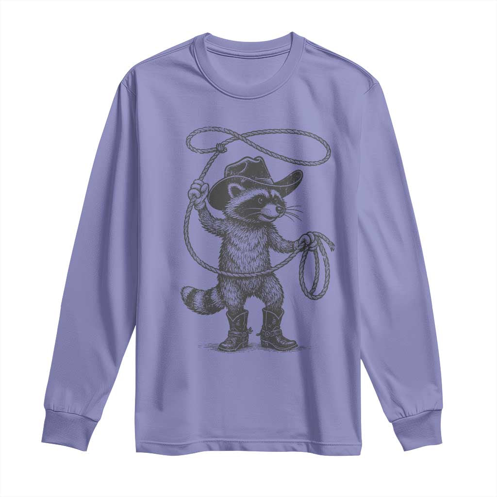 Vintage Raccoon Cowboy Long Sleeve Shirt Cowgirl Trash Panda Western Country Meme TS10 Violet Print Your Wear