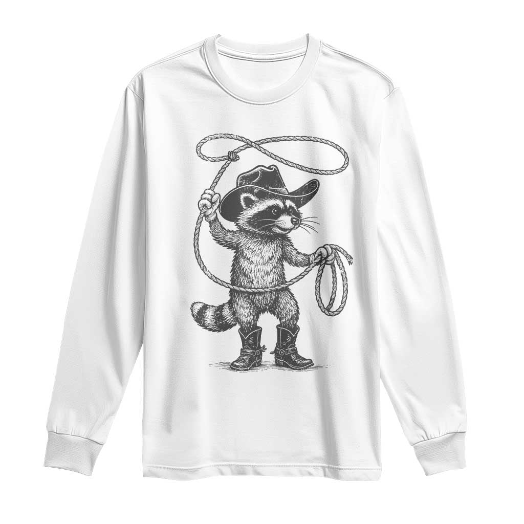 Vintage Raccoon Cowboy Long Sleeve Shirt Cowgirl Trash Panda Western Country Meme TS10 White Print Your Wear