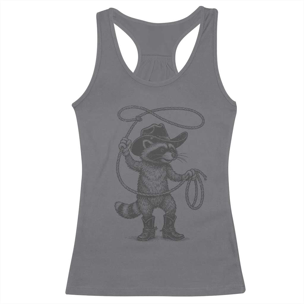 Vintage Raccoon Cowboy Racerback Tank Top Cowgirl Trash Panda Western Country Meme TS10 Charcoal Print Your Wear