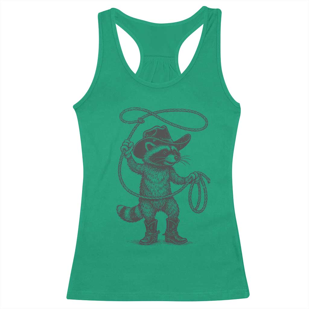 Vintage Raccoon Cowboy Racerback Tank Top Cowgirl Trash Panda Western Country Meme TS10 Irish Green Print Your Wear