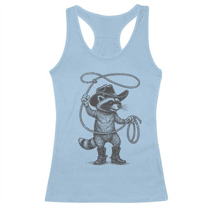 Vintage Raccoon Cowboy Racerback Tank Top Cowgirl Trash Panda Western Country Meme TS10 Light Blue Print Your Wear