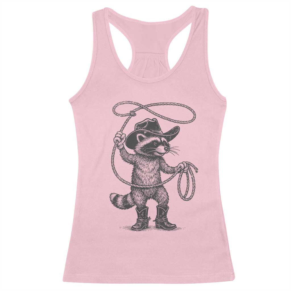 Vintage Raccoon Cowboy Racerback Tank Top Cowgirl Trash Panda Western Country Meme TS10 Light Pink Print Your Wear