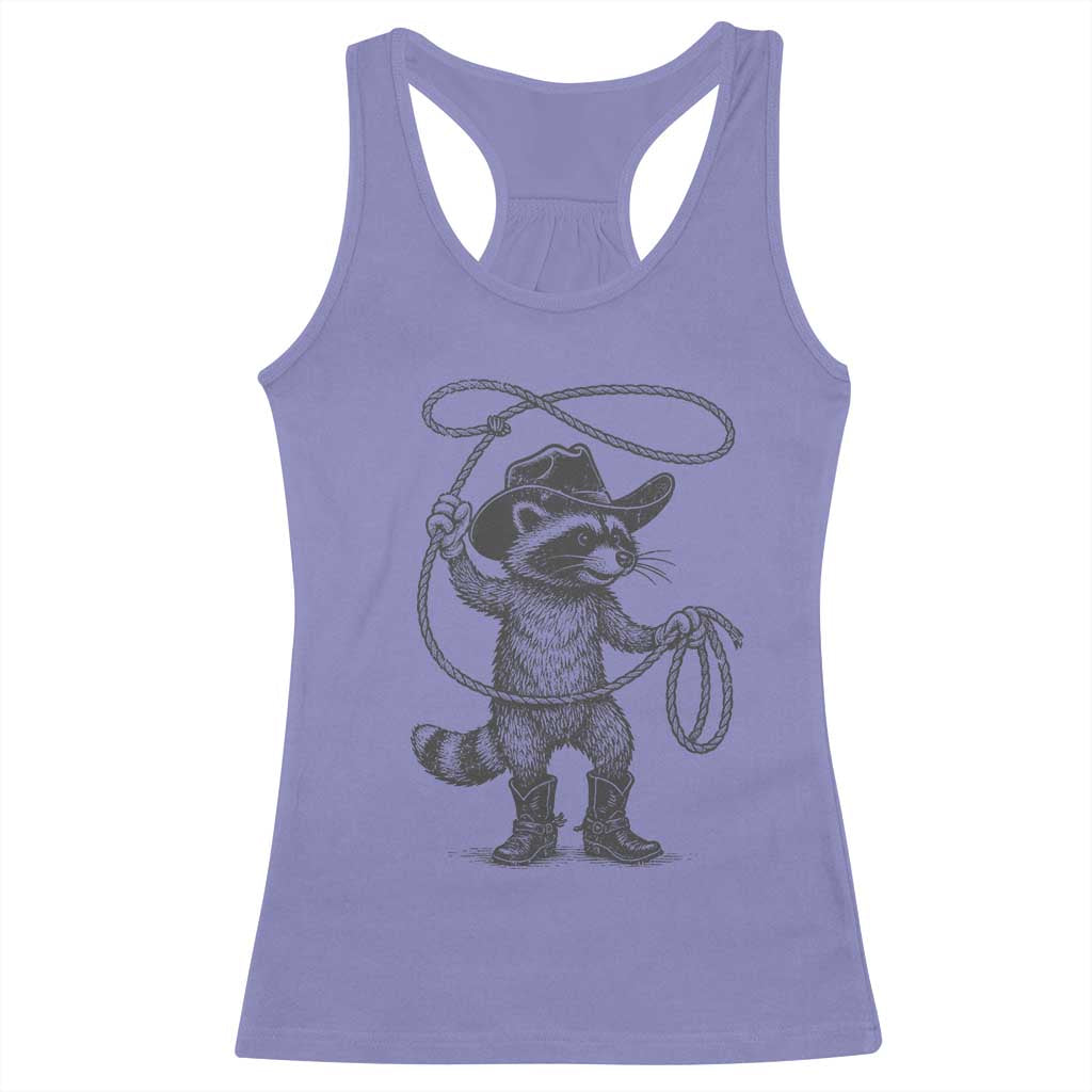 Vintage Raccoon Cowboy Racerback Tank Top Cowgirl Trash Panda Western Country Meme TS10 Violet Print Your Wear
