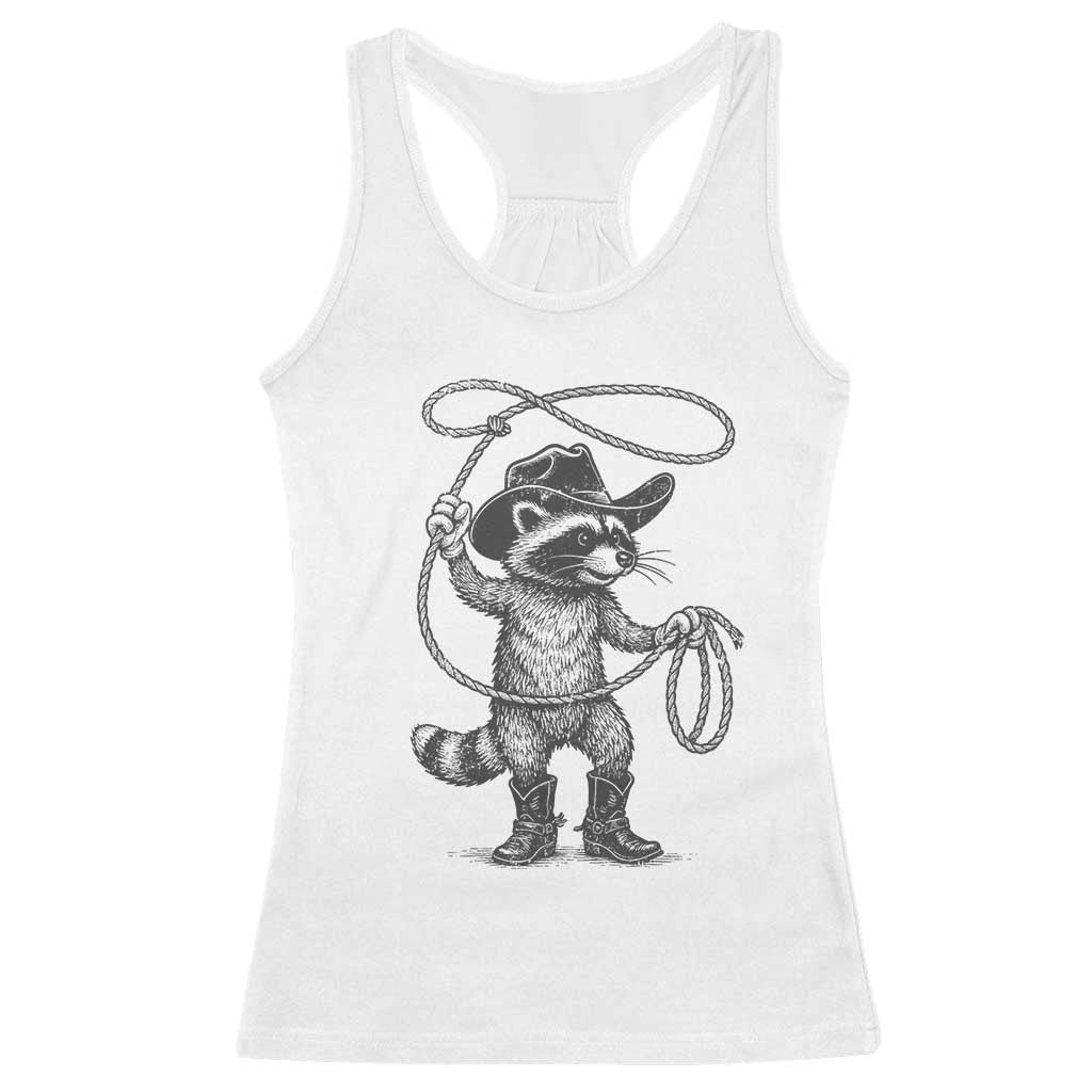 Vintage Raccoon Cowboy Racerback Tank Top Cowgirl Trash Panda Western Country Meme TS10 White Print Your Wear