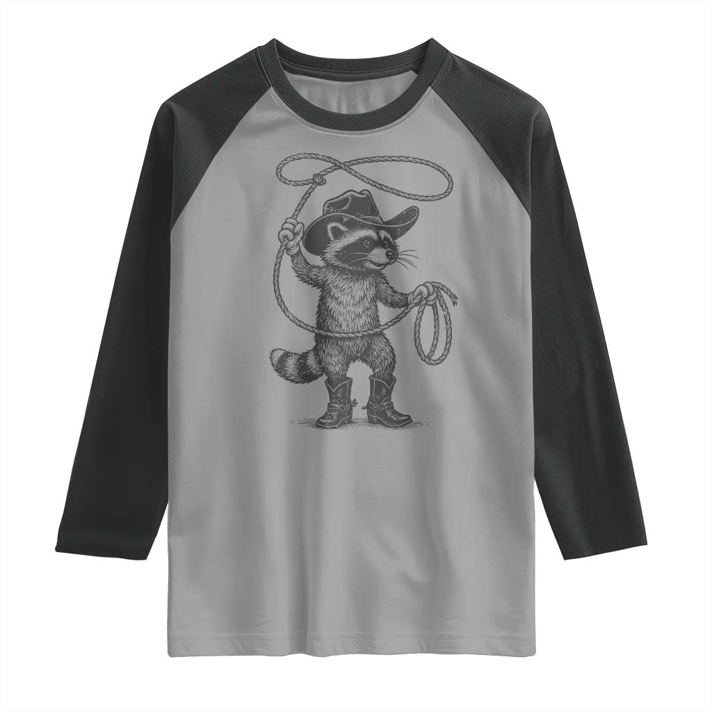 Vintage Raccoon Cowboy Raglan Shirt Cowgirl Trash Panda Western Country Meme TS10 Sport Gray Black Print Your Wear