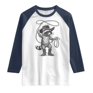 Vintage Raccoon Cowboy Raglan Shirt Cowgirl Trash Panda Western Country Meme TS10 White Navy Print Your Wear