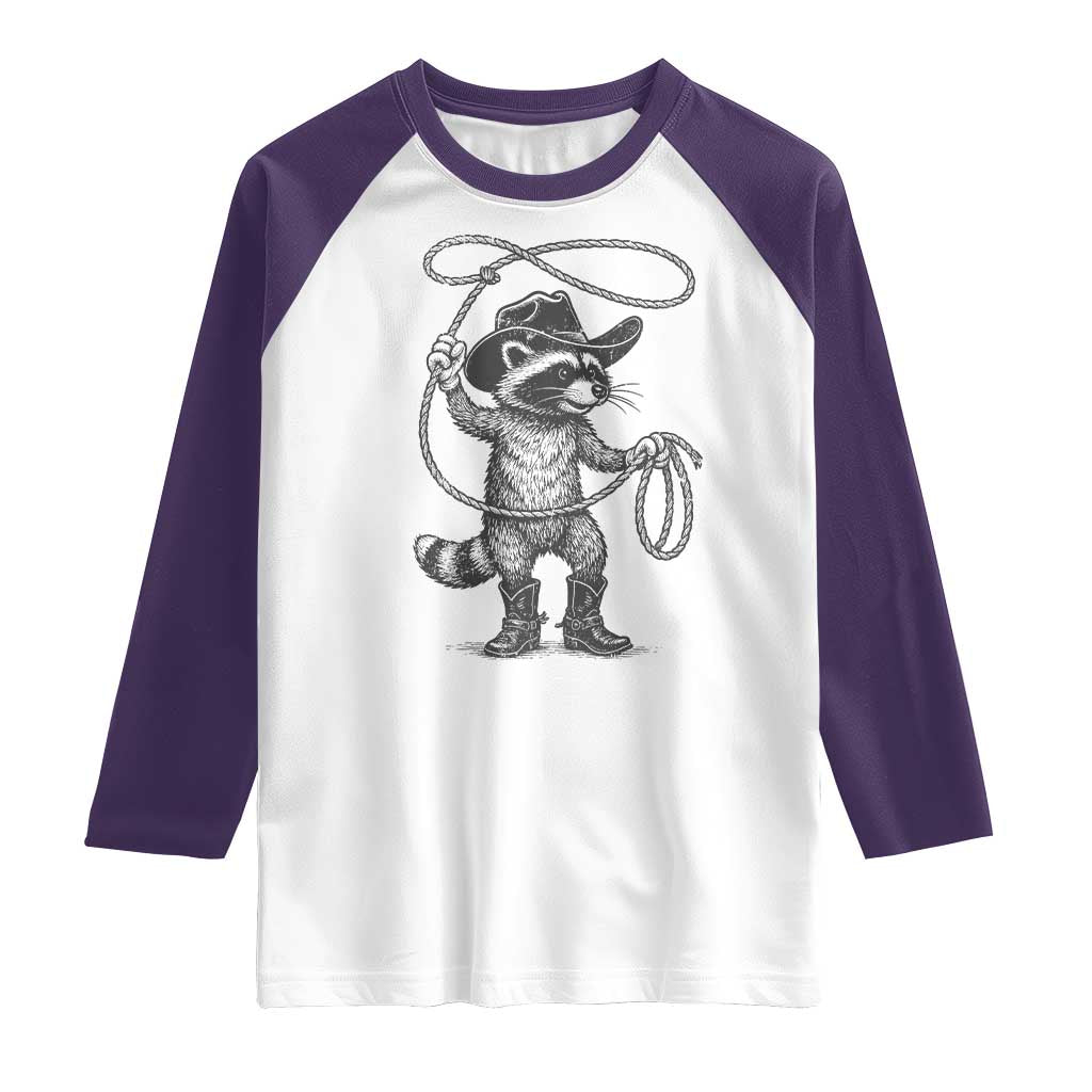 Vintage Raccoon Cowboy Raglan Shirt Cowgirl Trash Panda Western Country Meme TS10 White Purple Print Your Wear