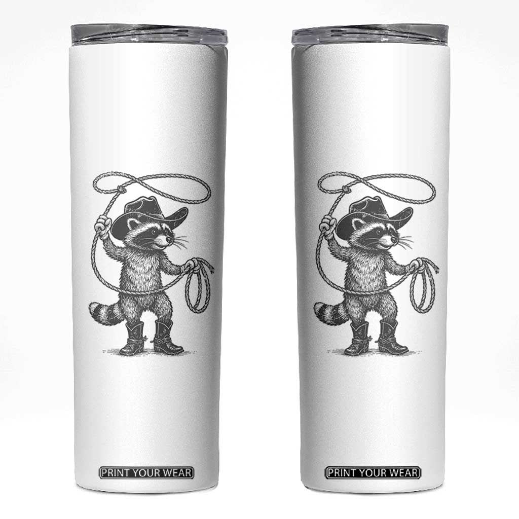 Vintage Raccoon Cowboy Skinny Tumbler Cowgirl Trash Panda Western Country Meme TS10 White Print Your Wear