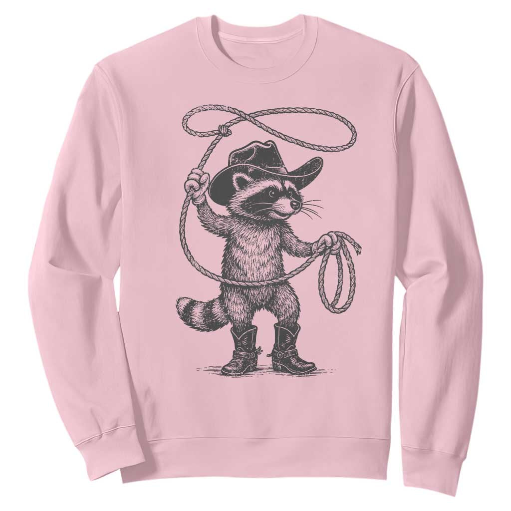 Vintage Raccoon Cowboy Sweatshirt Cowgirl Trash Panda Western Country Meme TS10 Light Pink Print Your Wear