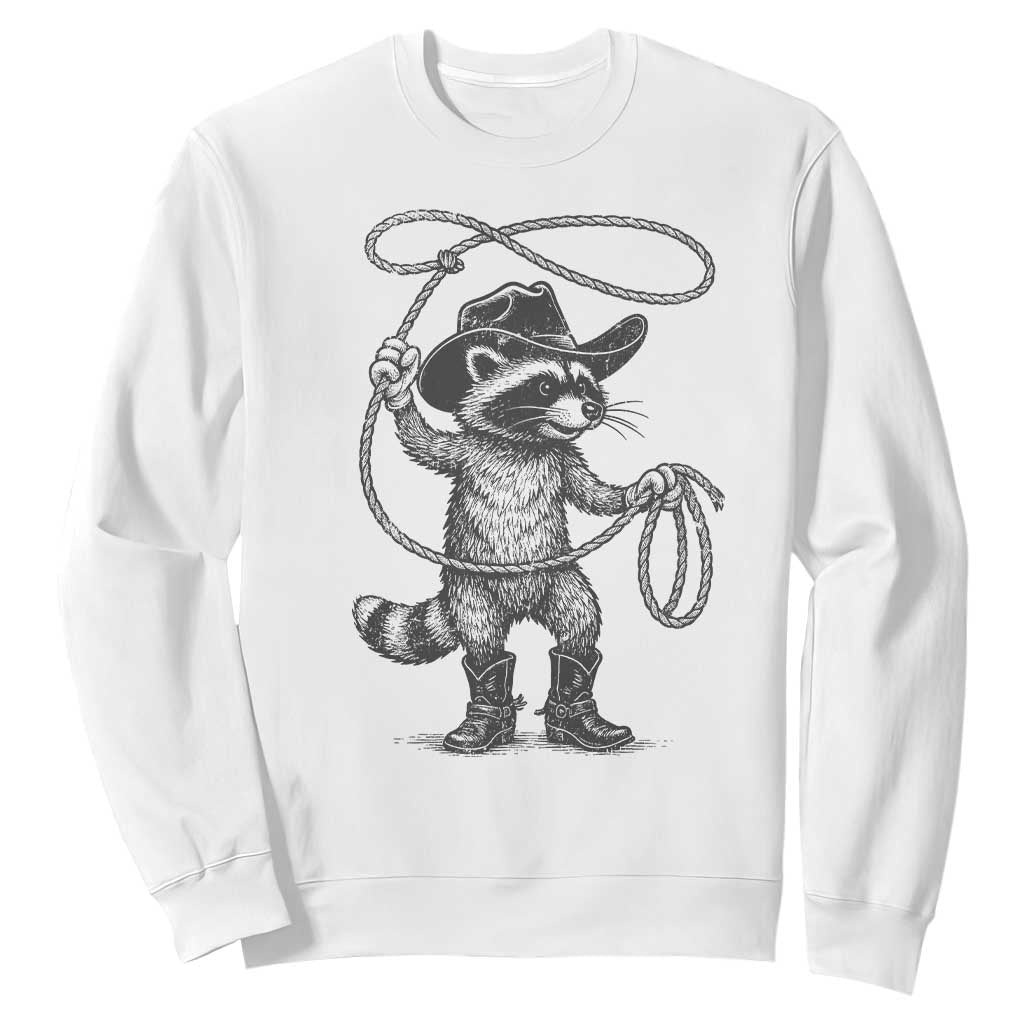 Vintage Raccoon Cowboy Sweatshirt Cowgirl Trash Panda Western Country Meme TS10 White Print Your Wear