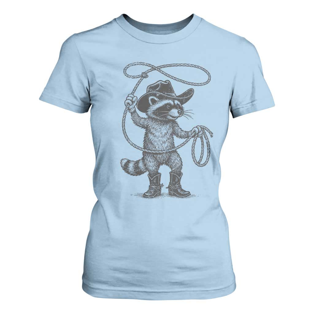 Vintage Raccoon Cowboy T Shirt For Women Cowgirl Trash Panda Western Country Meme TS10 Light Blue Print Your Wear