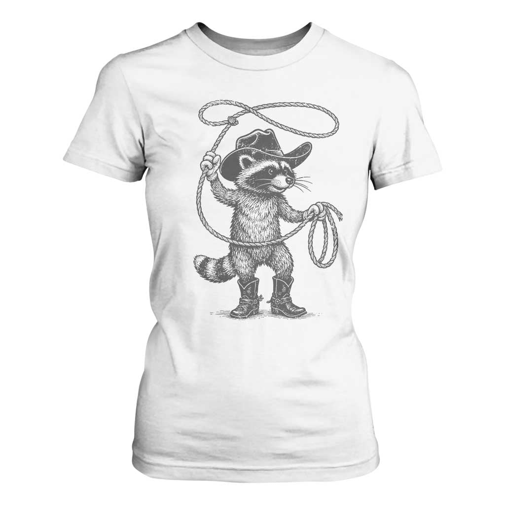 Vintage Raccoon Cowboy T Shirt For Women Cowgirl Trash Panda Western Country Meme TS10 White Print Your Wear