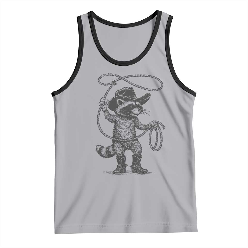 Vintage Raccoon Cowboy Tank Top Cowgirl Trash Panda Western Country Meme TS10 Athletic Heather Black Print Your Wear