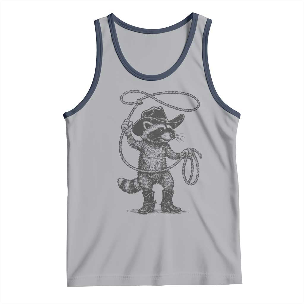 Vintage Raccoon Cowboy Tank Top Cowgirl Trash Panda Western Country Meme TS10 Athletic Heather Navy Print Your Wear