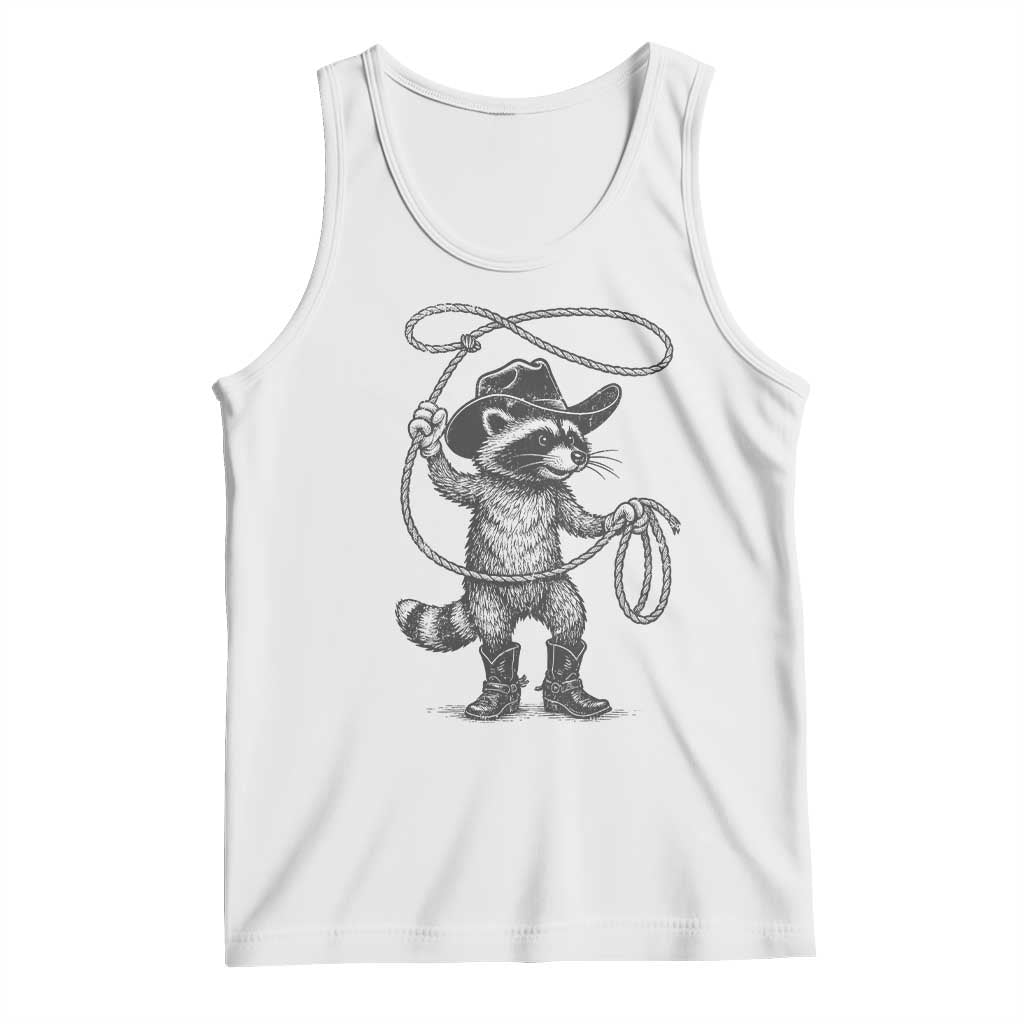 Vintage Raccoon Cowboy Tank Top Cowgirl Trash Panda Western Country Meme TS10 White Print Your Wear
