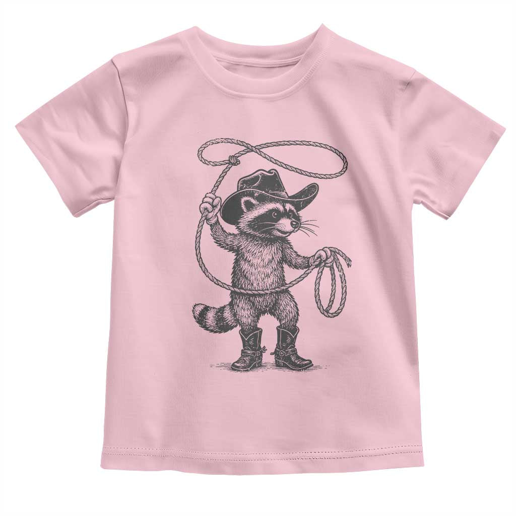 Vintage Raccoon Cowboy Toddler T Shirt Cowgirl Trash Panda Western Country Meme TS10 Light Pink Print Your Wear
