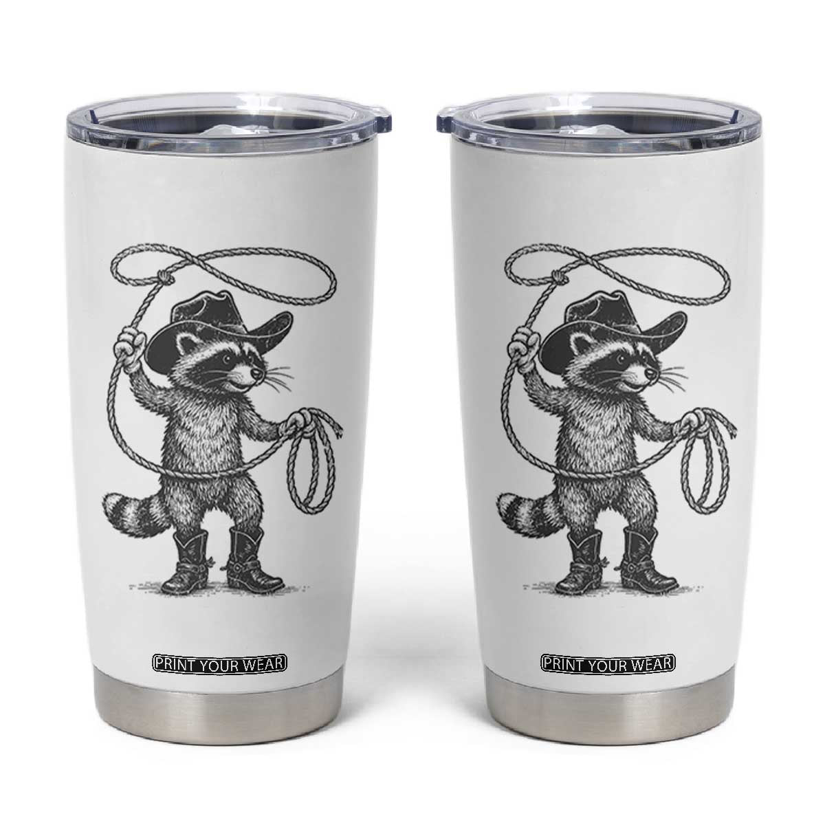 Vintage Raccoon Cowboy Tumbler Cup Cowgirl Trash Panda Western Country Meme TS10 White Print Your Wear